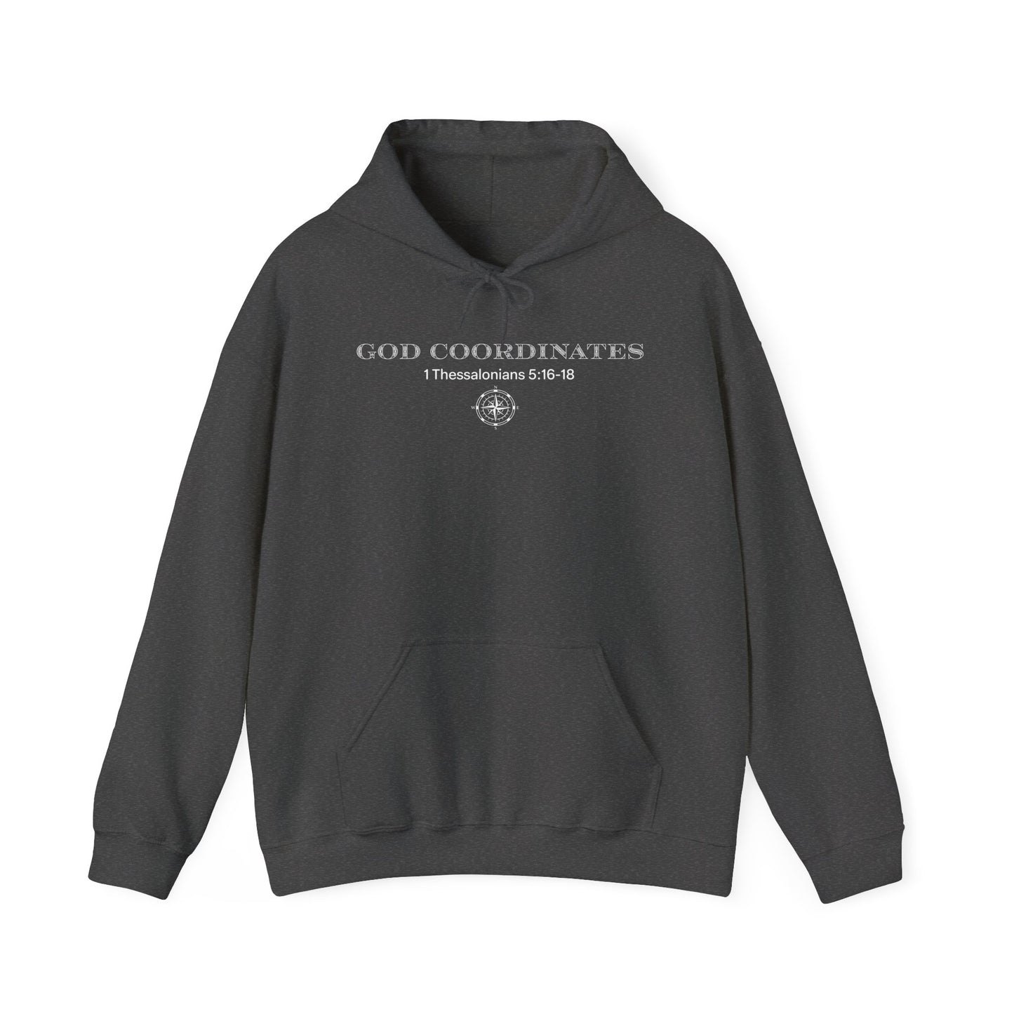 1 Thessalonians 5:16-18 - God Coordinates - Unisex Heavy Blend™ Hooded Sweatshirt (Black/Dark Heather)