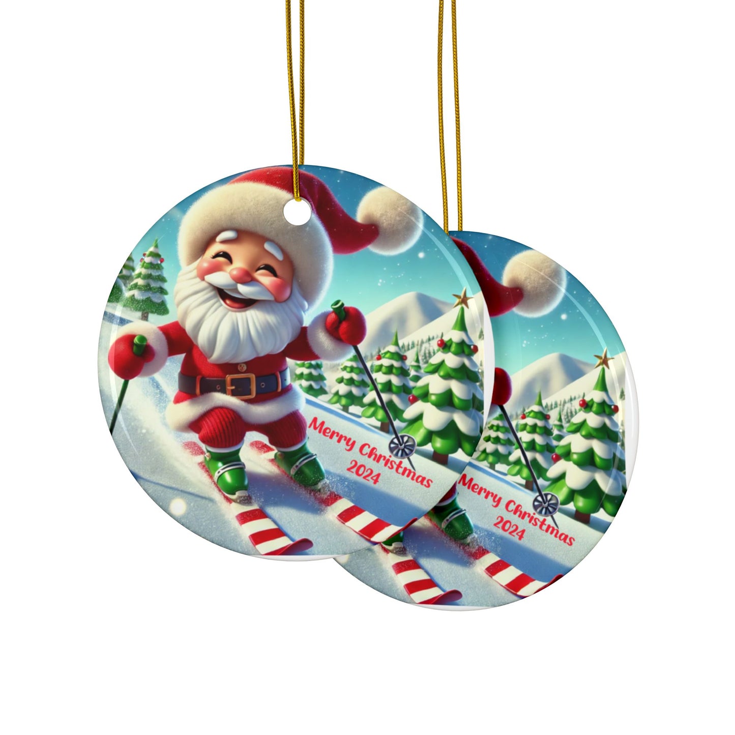 Skiing Santa, 2-Side Print, (1pc, 3pcs, 5pcs, 10pcs)