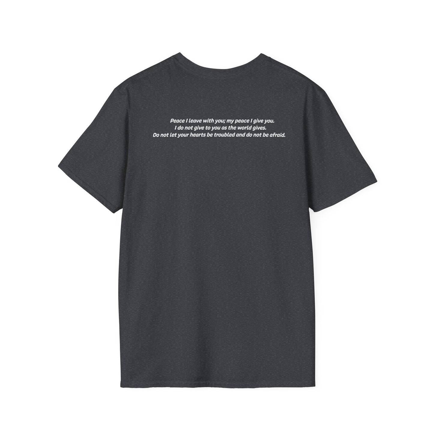 John 14:27 - God Coordinates - Unisex Softstyle T-Shirt (Black/Dark Heather Grey)