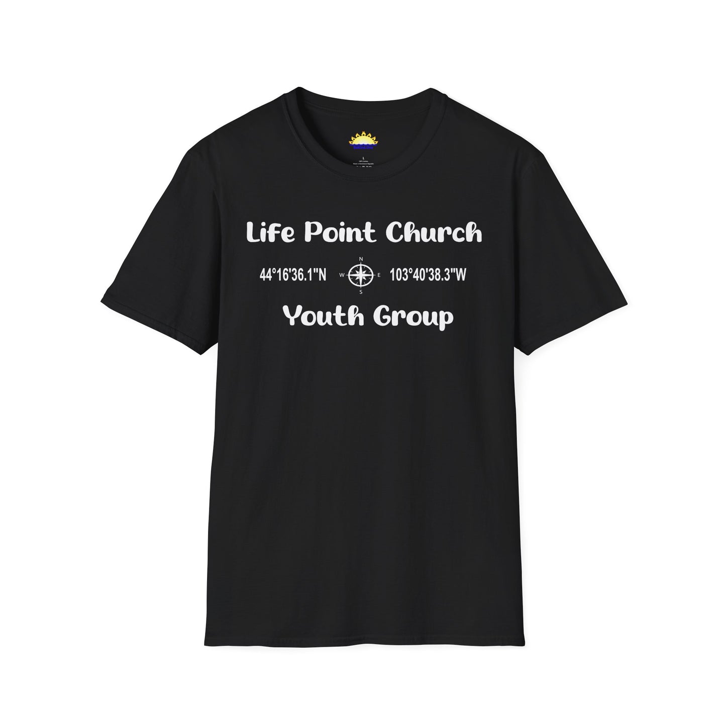 Life Point Church - GPS Coordinates - Unisex Softstyle T-Shirt (Black/Dark Heather Grey)