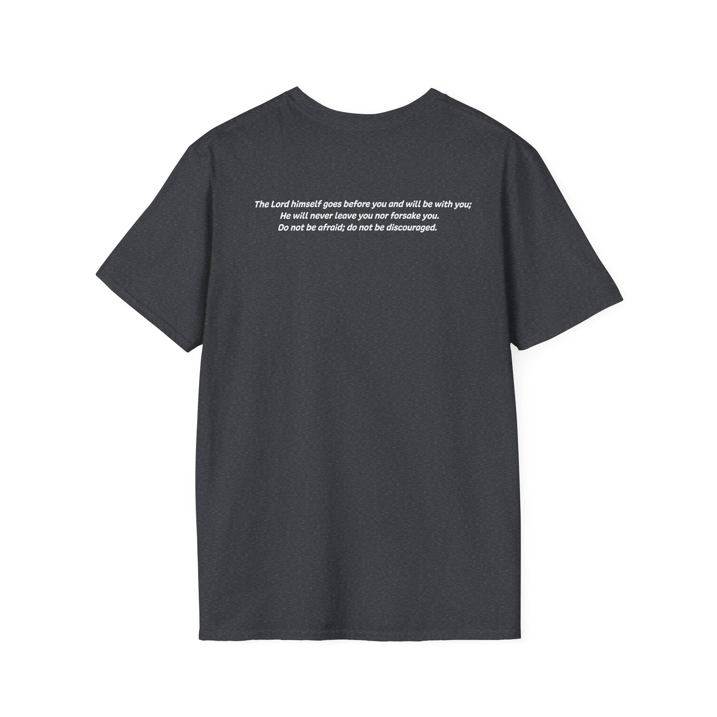 Deuteronomy 31:8 - God Coordinates - Unisex Softstyle T-Shirt (Black/Dark Heather Grey)