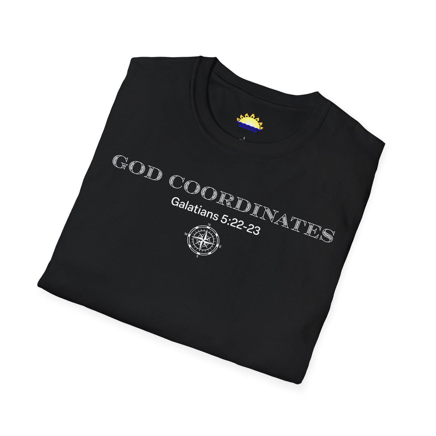 Galatians 5:22-23 - God Coordinates - Unisex Softstyle T-Shirt (Black/Dark Heather Grey)