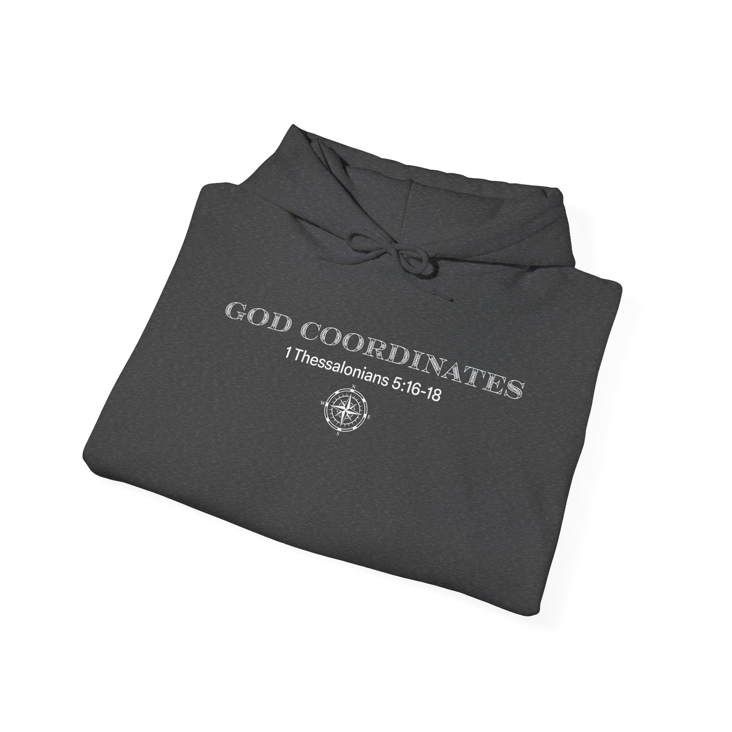 1 Thessalonians 5:16-18 - God Coordinates - Unisex Heavy Blend™ Hooded Sweatshirt (Black/Dark Heather)