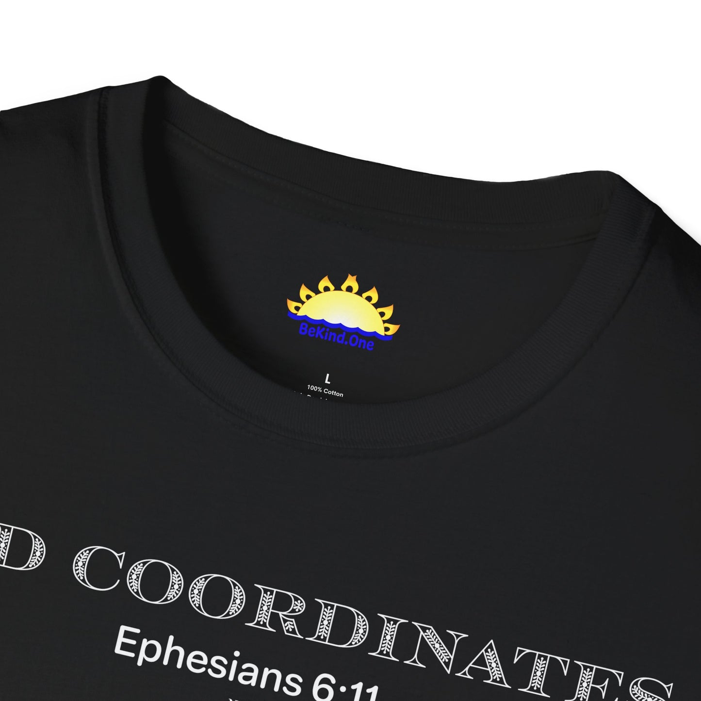 Ephesians 6:11 - God Coordinates - Unisex Softstyle T-Shirt (Black/Dark Heather Grey)
