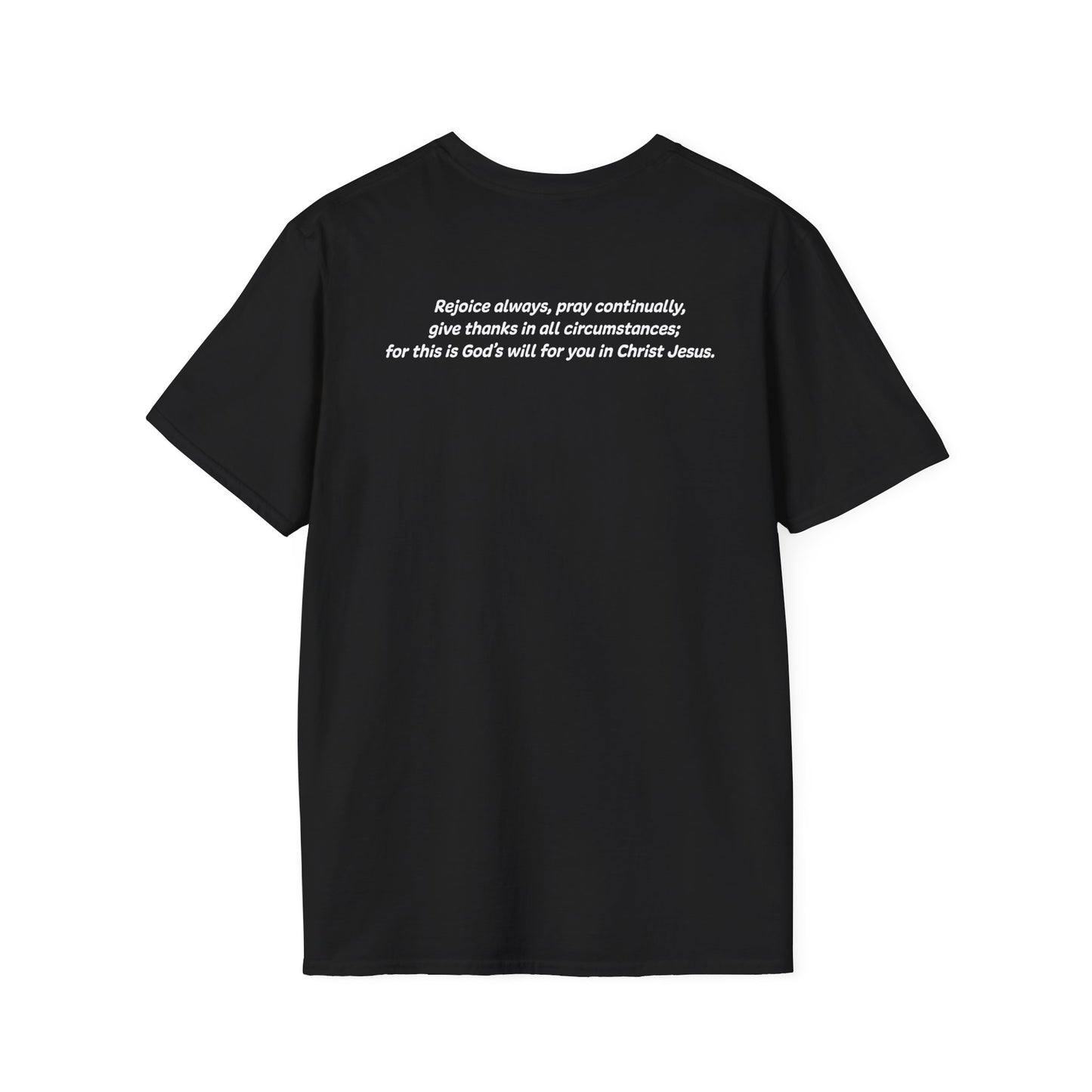 1 Thessalonians 5:16-18 - God Coordinates - Unisex Softstyle T-Shirt (Black/Dark Heather Grey)
