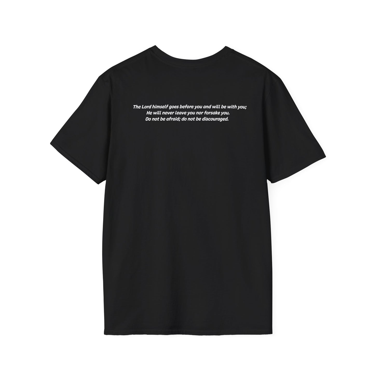 Deuteronomy 31:8 - God Coordinates - Unisex Softstyle T-Shirt (Black/Dark Heather Grey)