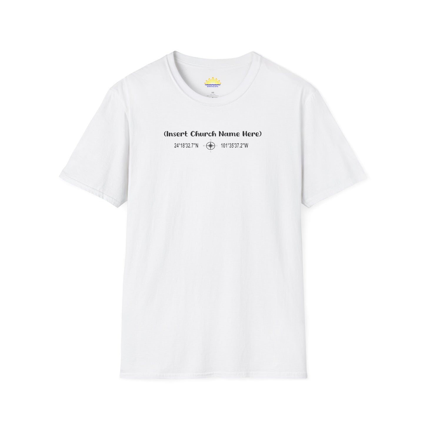 Church Shirt Mockup - GPS Coordinates - Unisex Softstyle T-Shirt