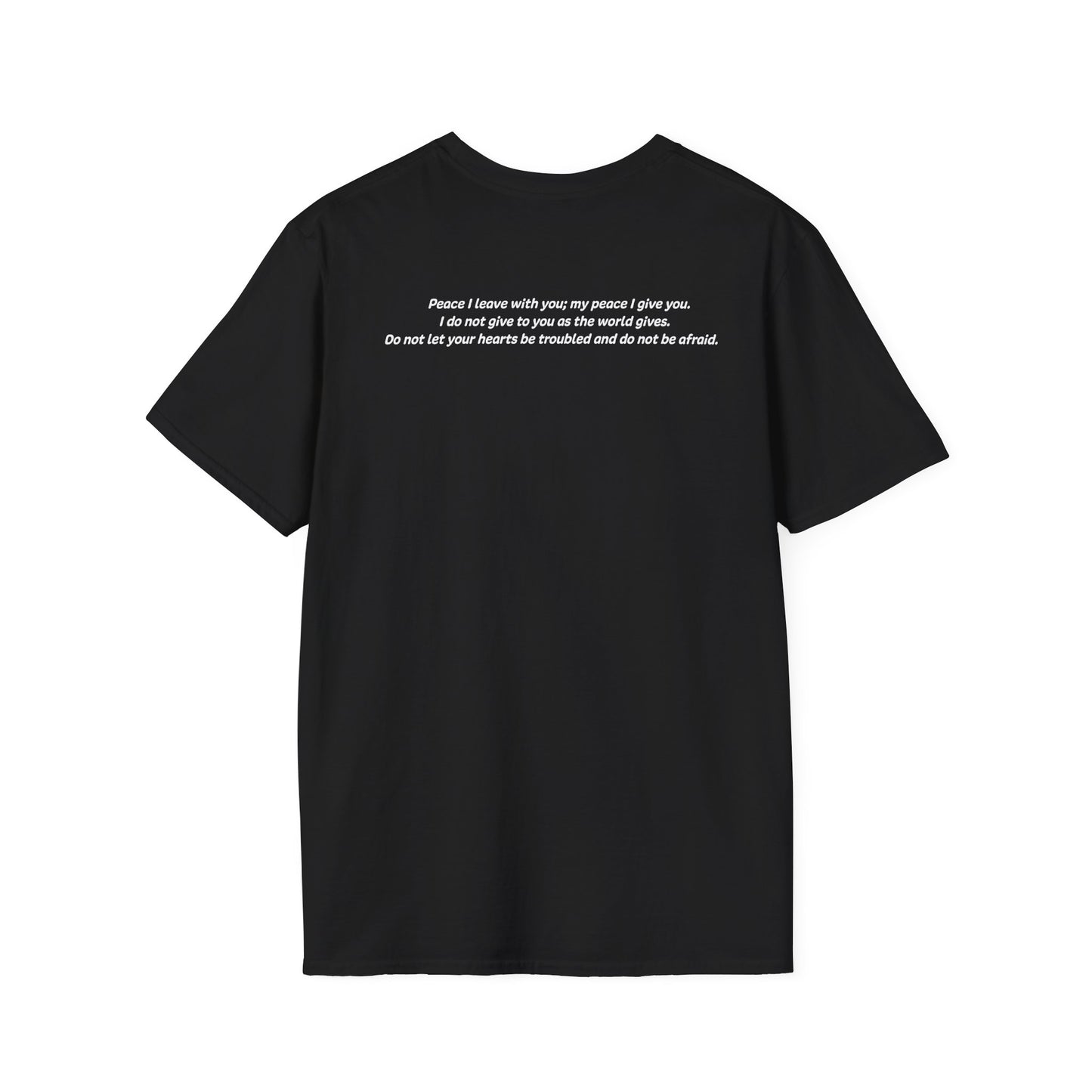 John 14:27 - God Coordinates - Unisex Softstyle T-Shirt (Black/Dark Heather Grey)