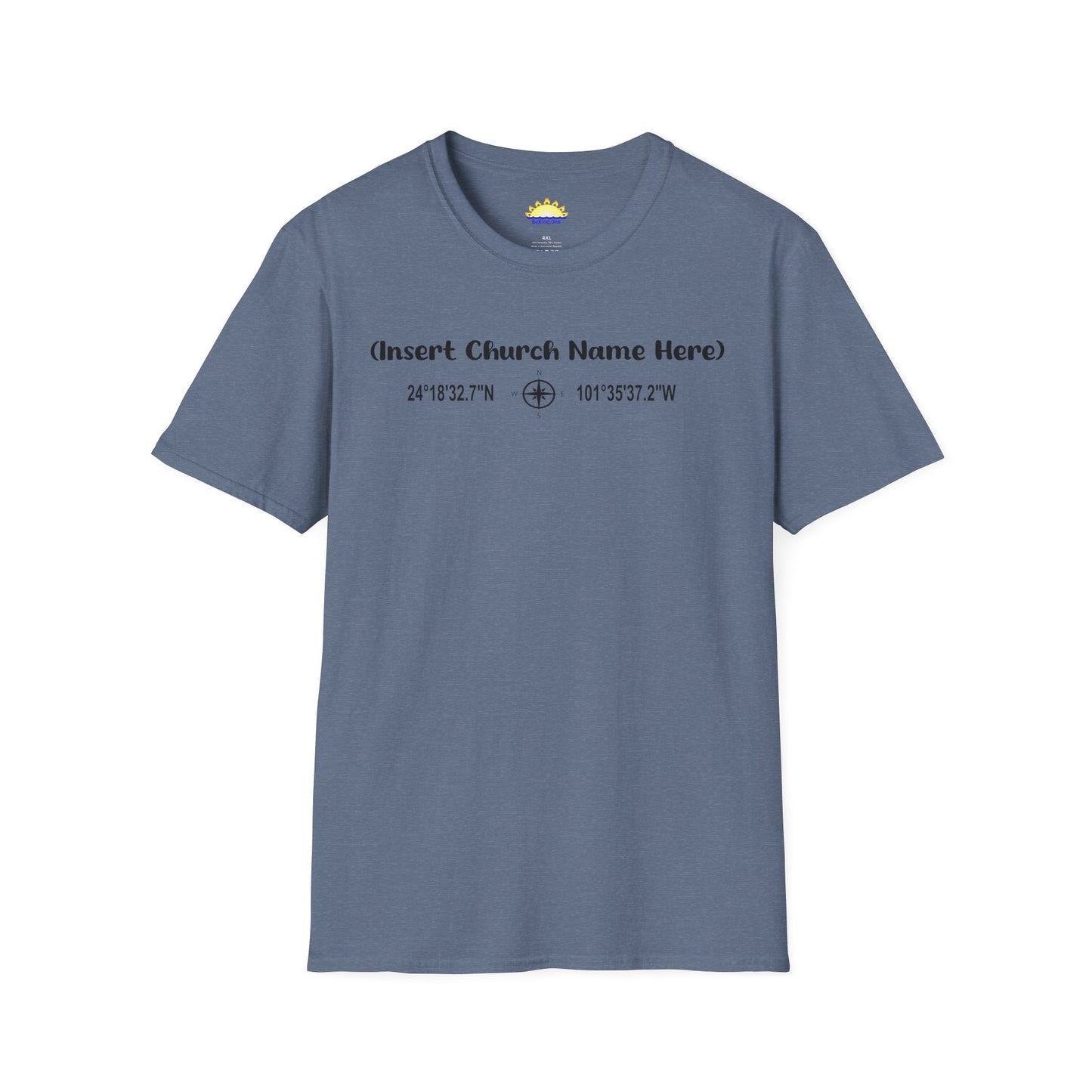Church Shirt Mockup - GPS Coordinates - Unisex Softstyle T-Shirt