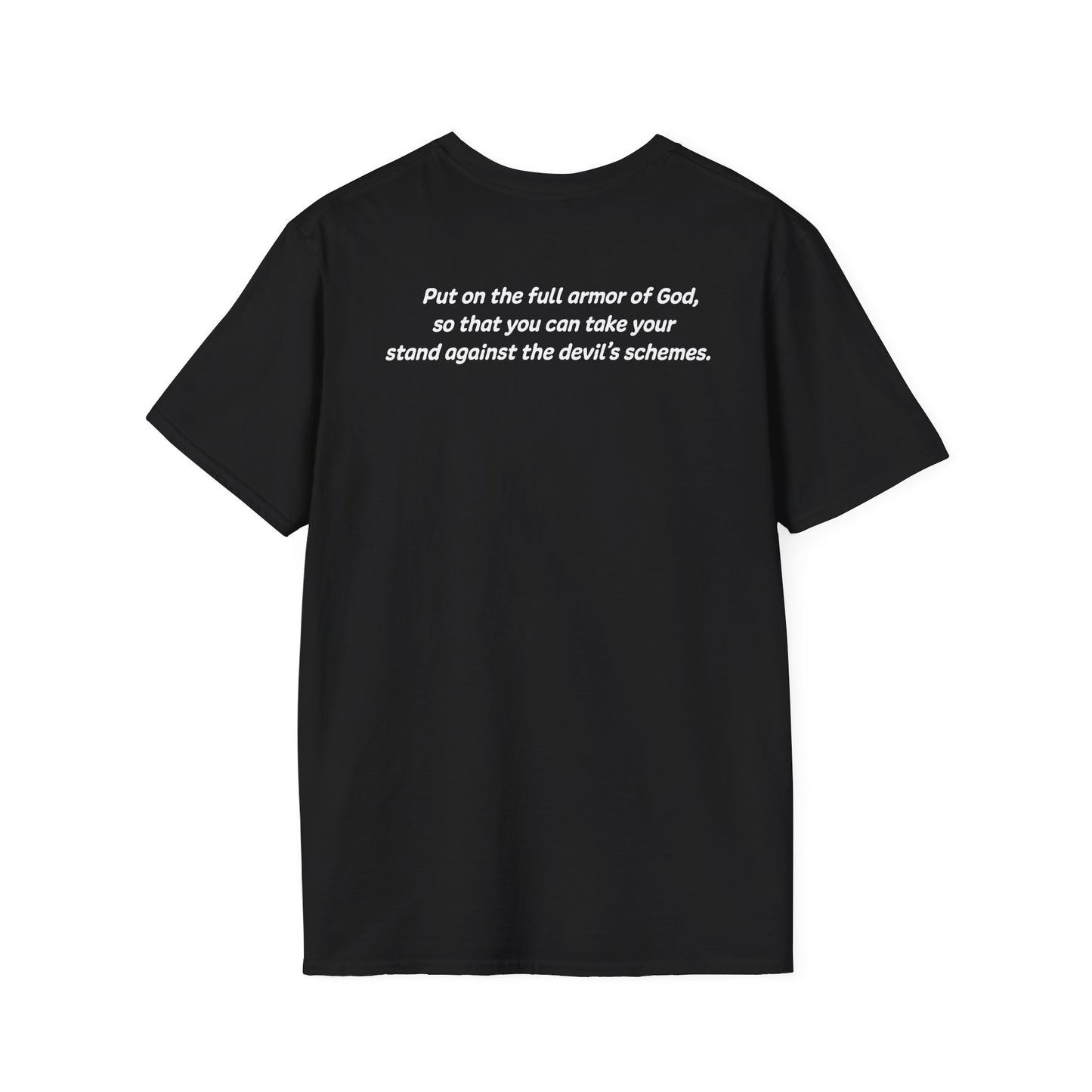 Ephesians 6:11 - God Coordinates - Unisex Softstyle T-Shirt (Black/Dark Heather Grey)