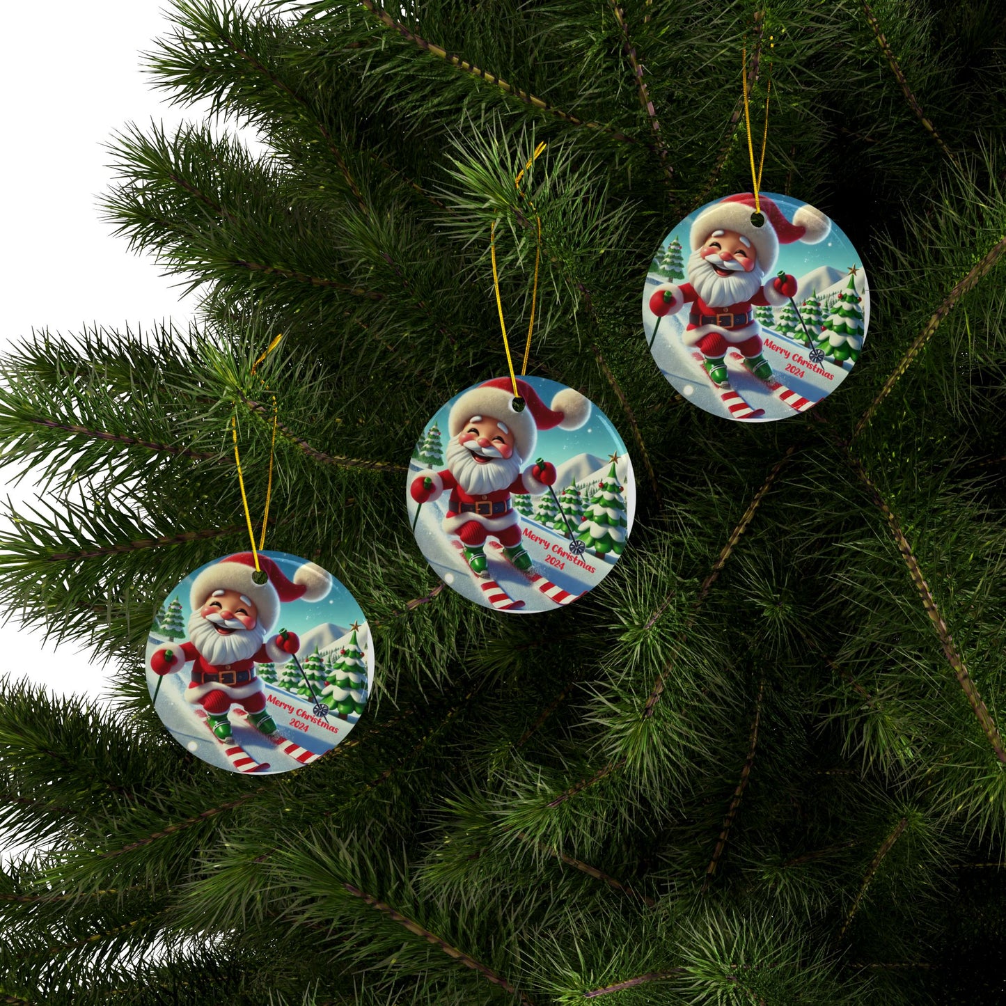 Skiing Santa, 2-Side Print, (1pc, 3pcs, 5pcs, 10pcs)
