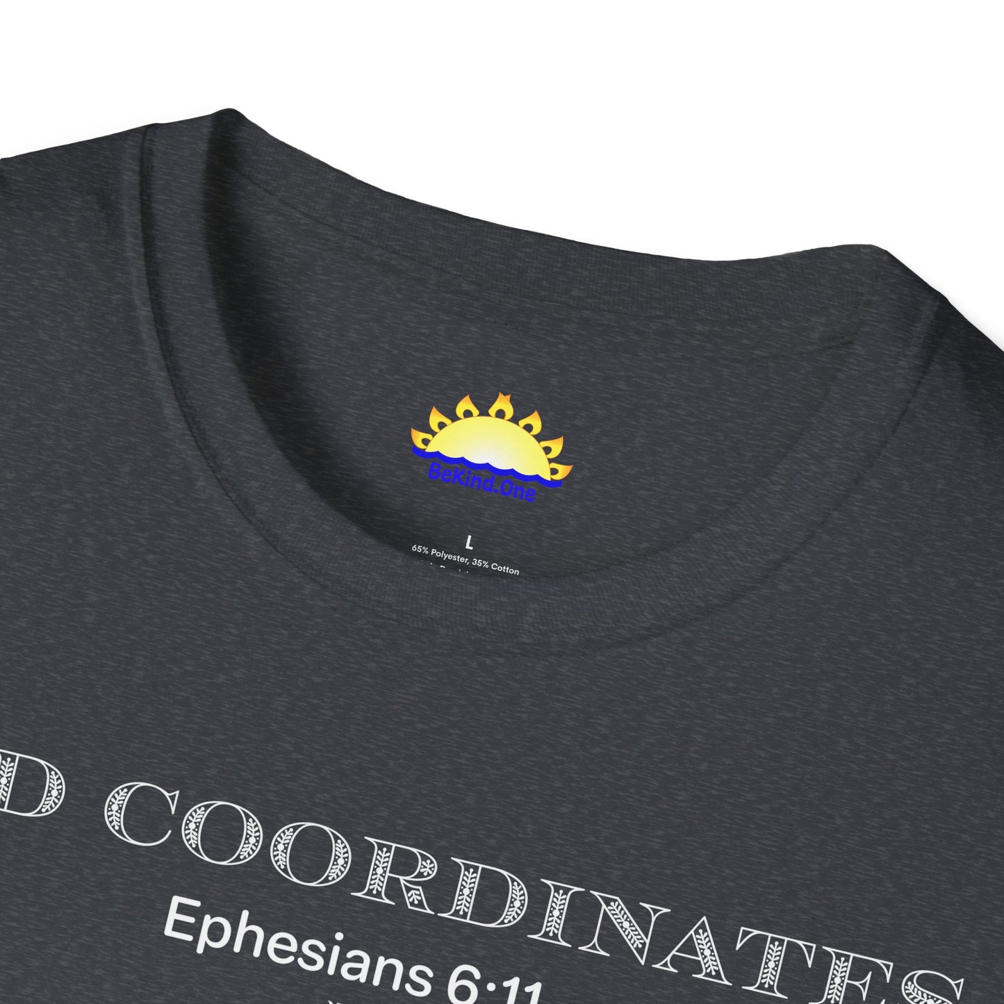 Ephesians 6:11 - God Coordinates - Unisex Softstyle T-Shirt (Black/Dark Heather Grey)