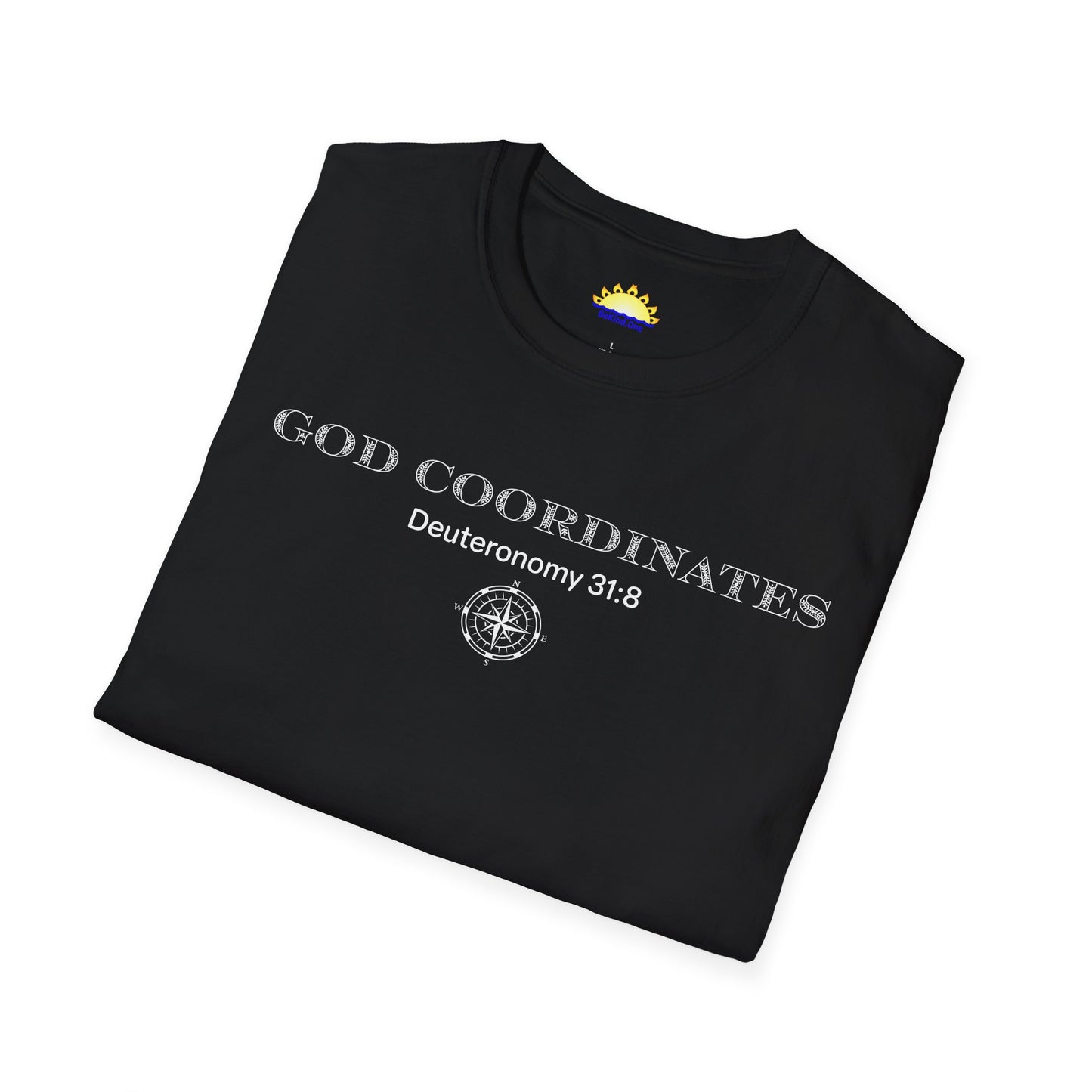 Deuteronomy 31:8 - God Coordinates - Unisex Softstyle T-Shirt (Black/Dark Heather Grey)