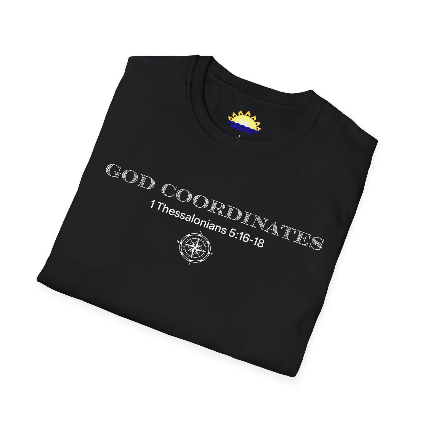 1 Thessalonians 5:16-18 - God Coordinates - Unisex Softstyle T-Shirt (Black/Dark Heather Grey)
