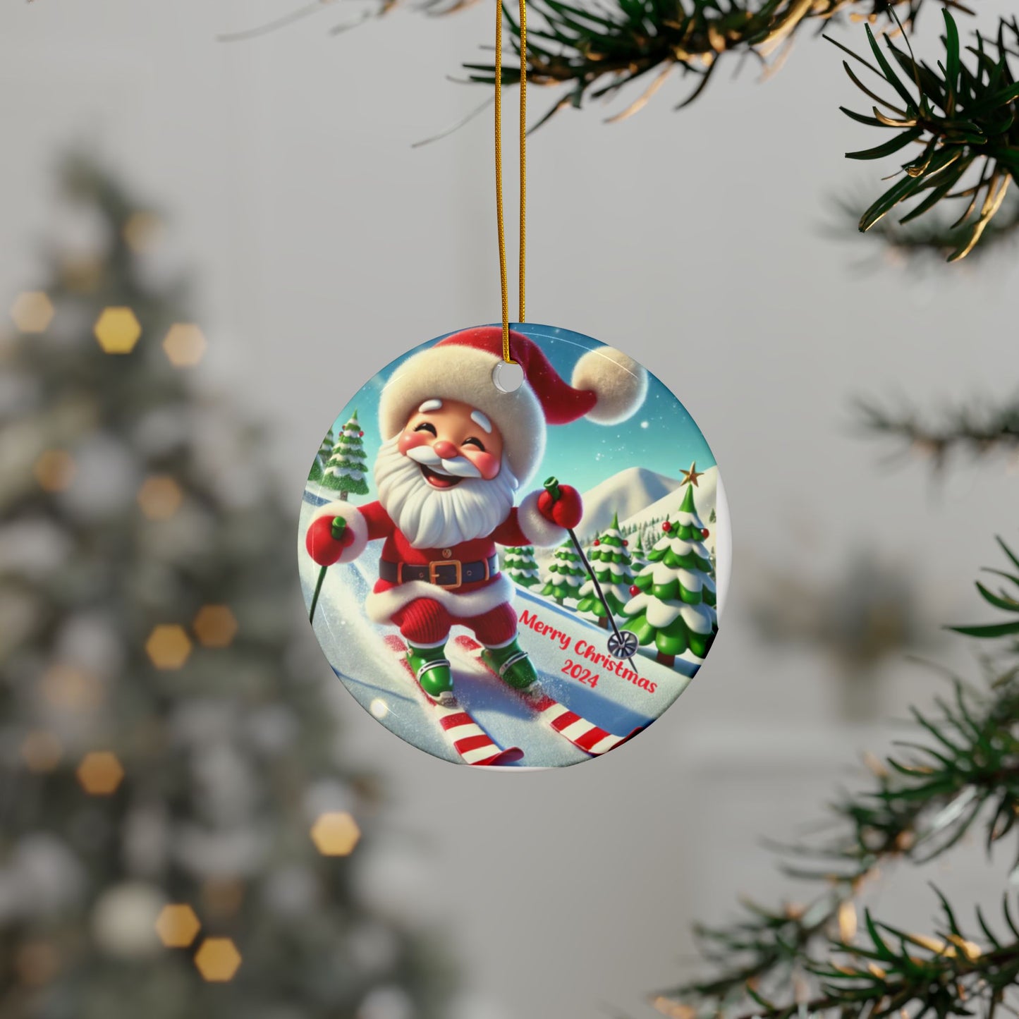 Skiing Santa, 2-Side Print, (1pc, 3pcs, 5pcs, 10pcs)