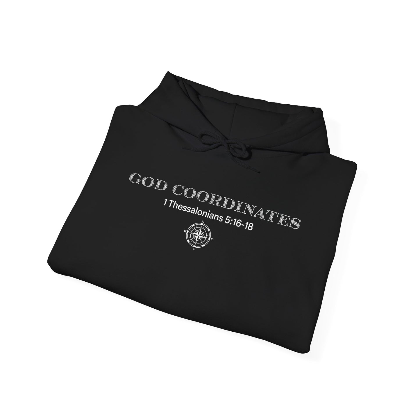 1 Thessalonians 5:16-18 - God Coordinates - Unisex Heavy Blend™ Hooded Sweatshirt (Black/Dark Heather)