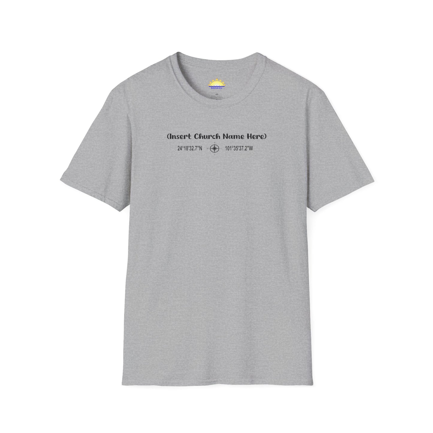 Church Shirt Mockup - GPS Coordinates - Unisex Softstyle T-Shirt
