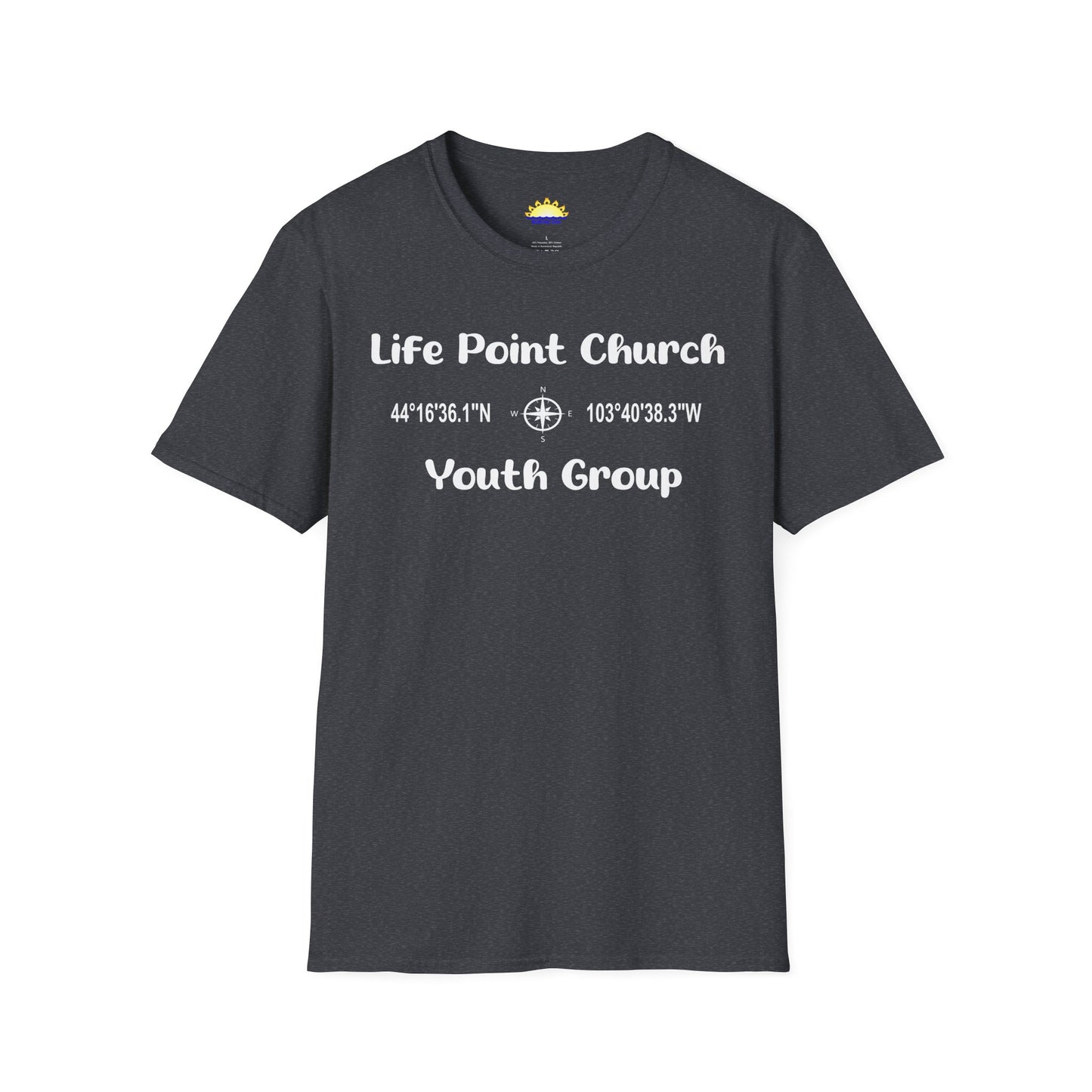 Life Point Church - GPS Coordinates - Unisex Softstyle T-Shirt (Black/Dark Heather Grey)