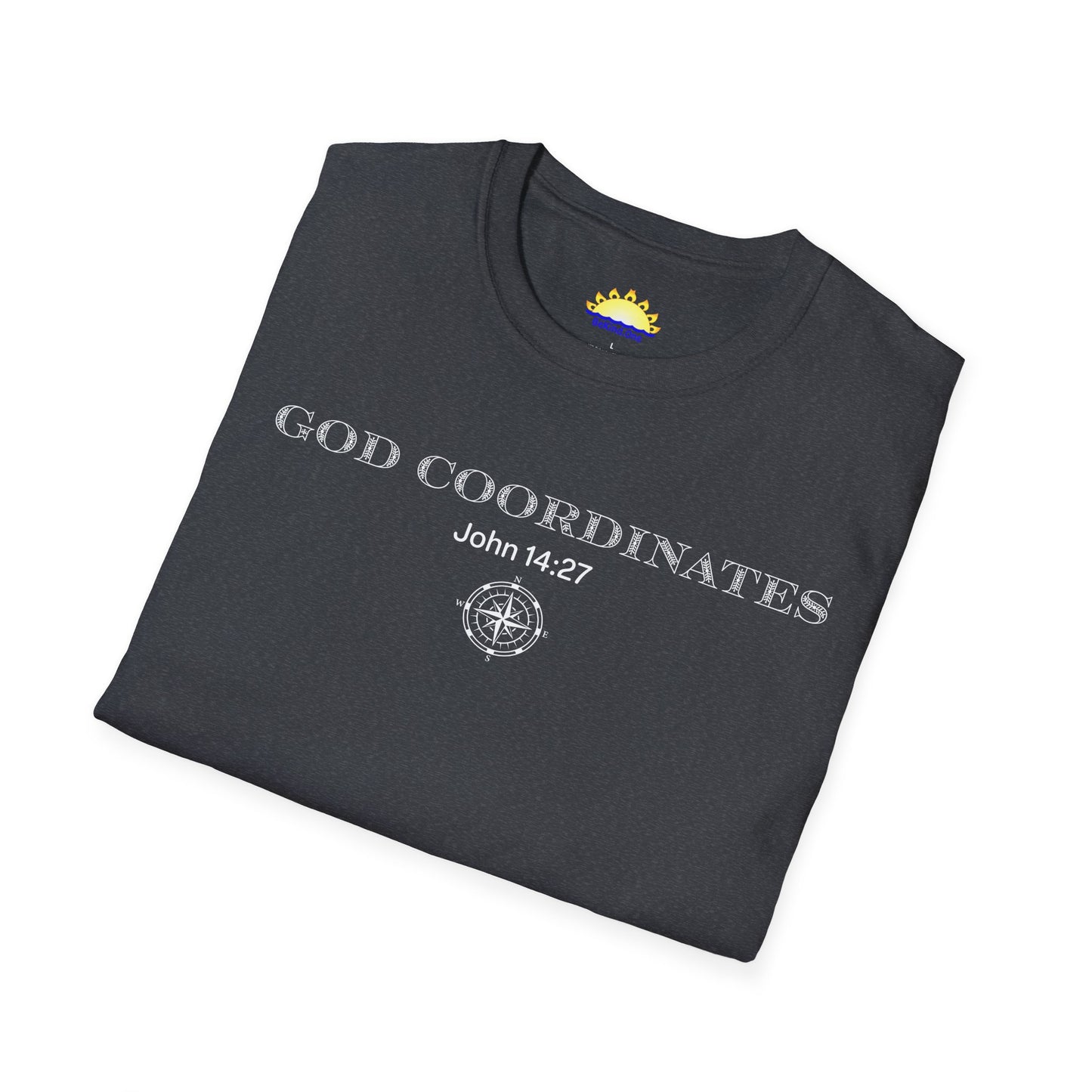 John 14:27 - God Coordinates - Unisex Softstyle T-Shirt (Black/Dark Heather Grey)