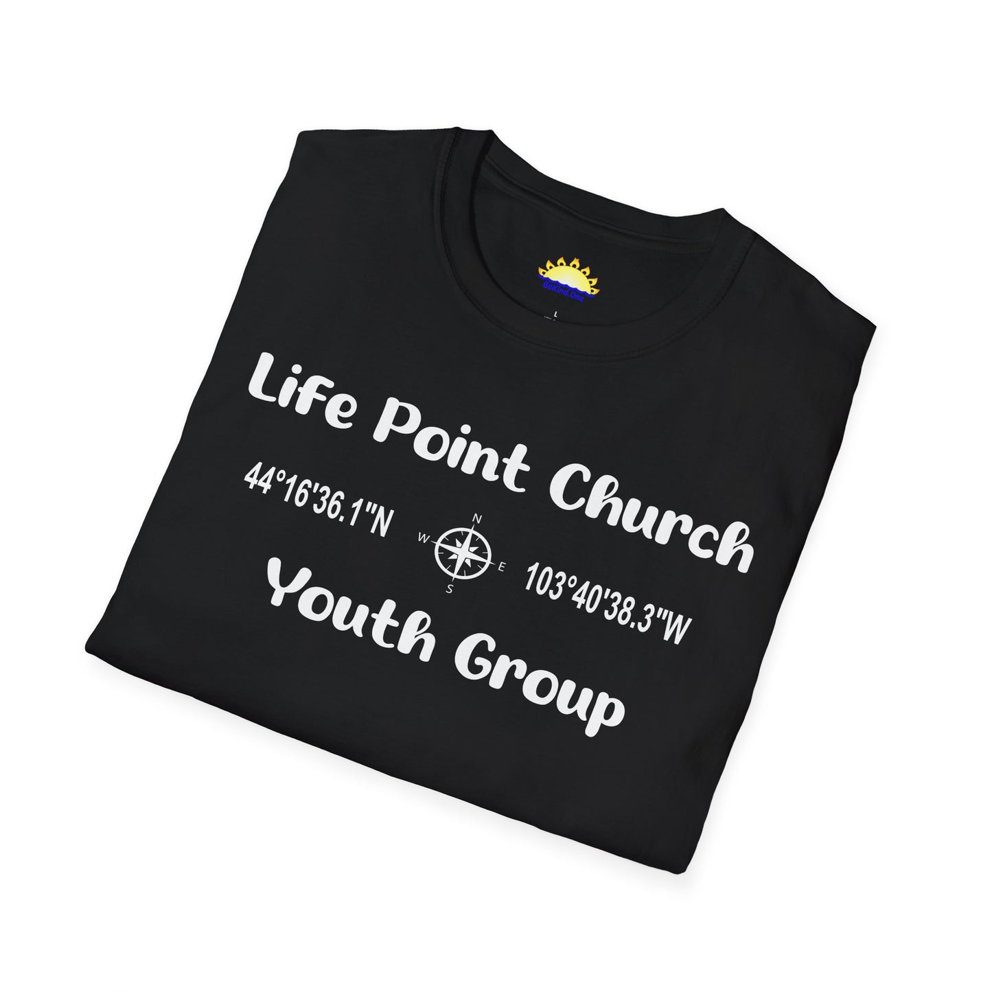 Life Point Church - GPS Coordinates - Unisex Softstyle T-Shirt (Black/Dark Heather Grey)