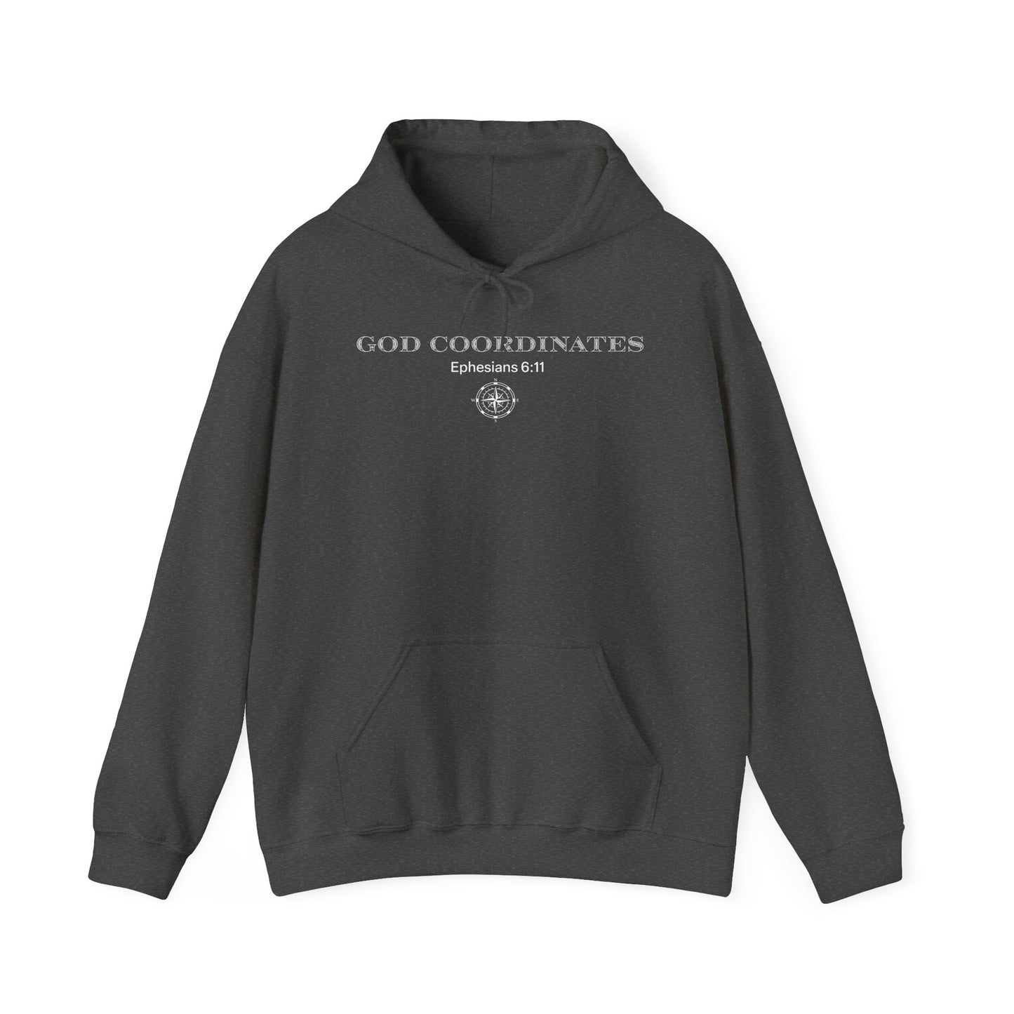 Ephesians‬ ‭6‬:‭11 - God Coordinates - Unisex Heavy Blend™ Hooded Sweatshirt (Black/Dark Heather)