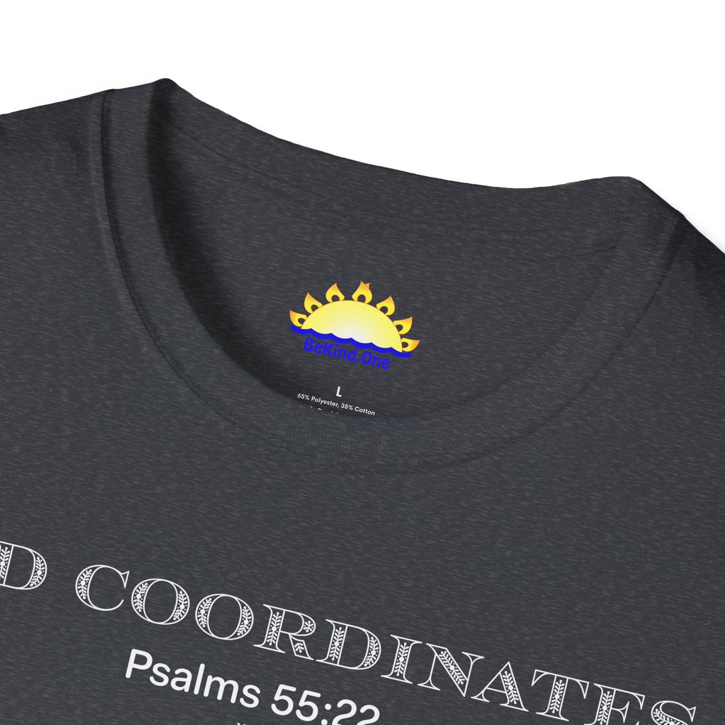 Psalms‬ ‭55:22 - God Coordinates - Unisex Softstyle T-Shirt (Black/Dark Heather Grey)