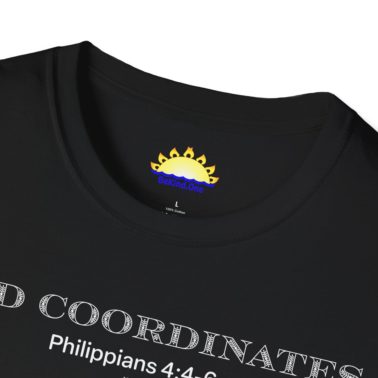 Philippians 4:4-6 - God Coordinates - Unisex Softstyle T-Shirt (Black/Dark Heather Grey)