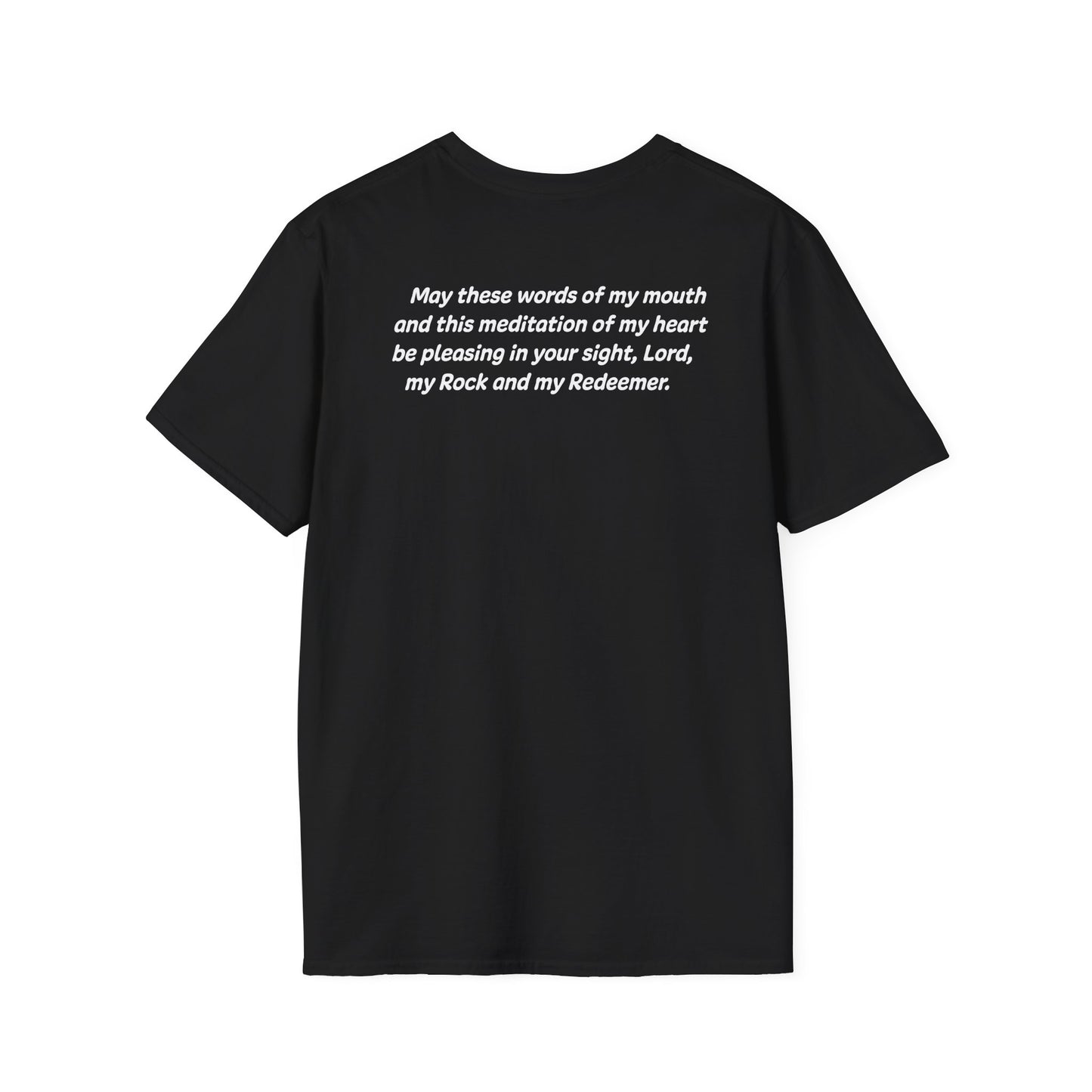 Psalms‬ ‭19‬:‭14‬‬‬‬ - God Coordinates - Unisex Softstyle T-Shirt (Black/Dark Heather Grey)