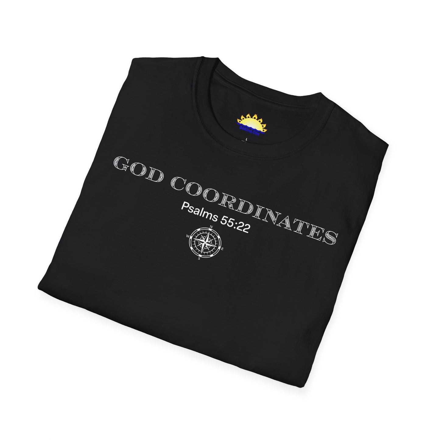 Psalms‬ ‭55:22 - God Coordinates - Unisex Softstyle T-Shirt (Black/Dark Heather Grey)