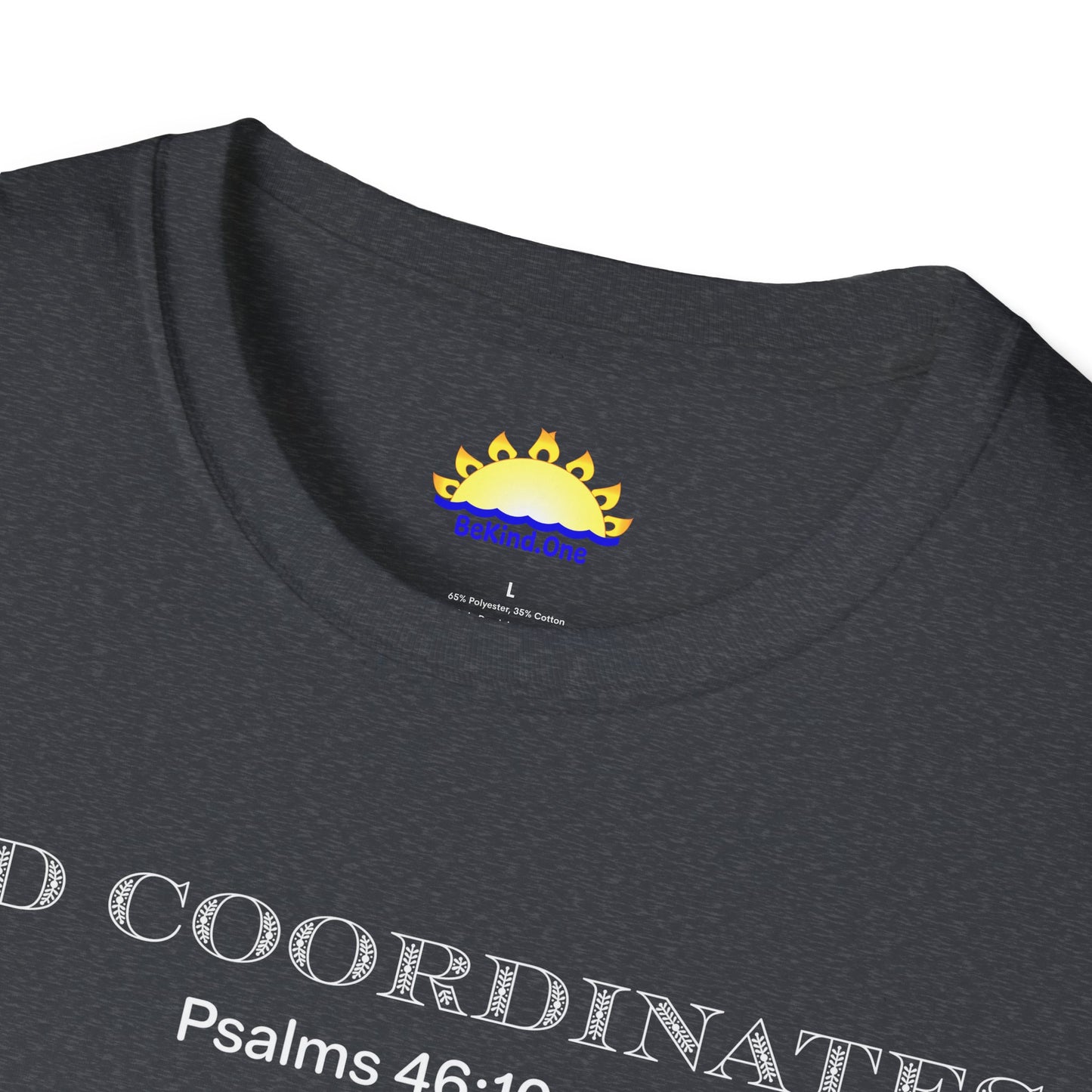 Psalms 46:10 - God Coordinates - Unisex Softstyle T-Shirt (Black/Dark Heather Grey)